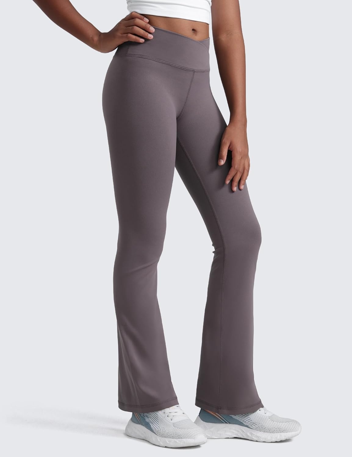 image:imageCRZ YOGA Girls Butterluxe Crossover Waist Yoga Flare Leggings Dance Casual Athletic Pants Bell Bottoms Kids TeenTornado Grey