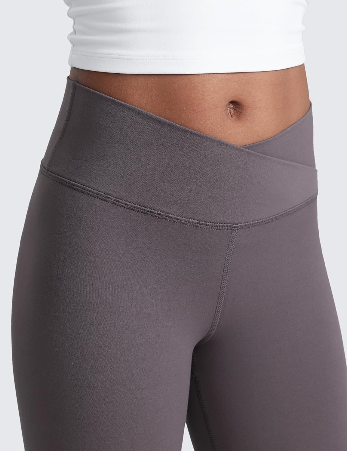 image:imageCRZ YOGA Girls Butterluxe Crossover Waist Yoga Flare Leggings Dance Casual Athletic Pants Bell Bottoms Kids TeenTornado Grey
