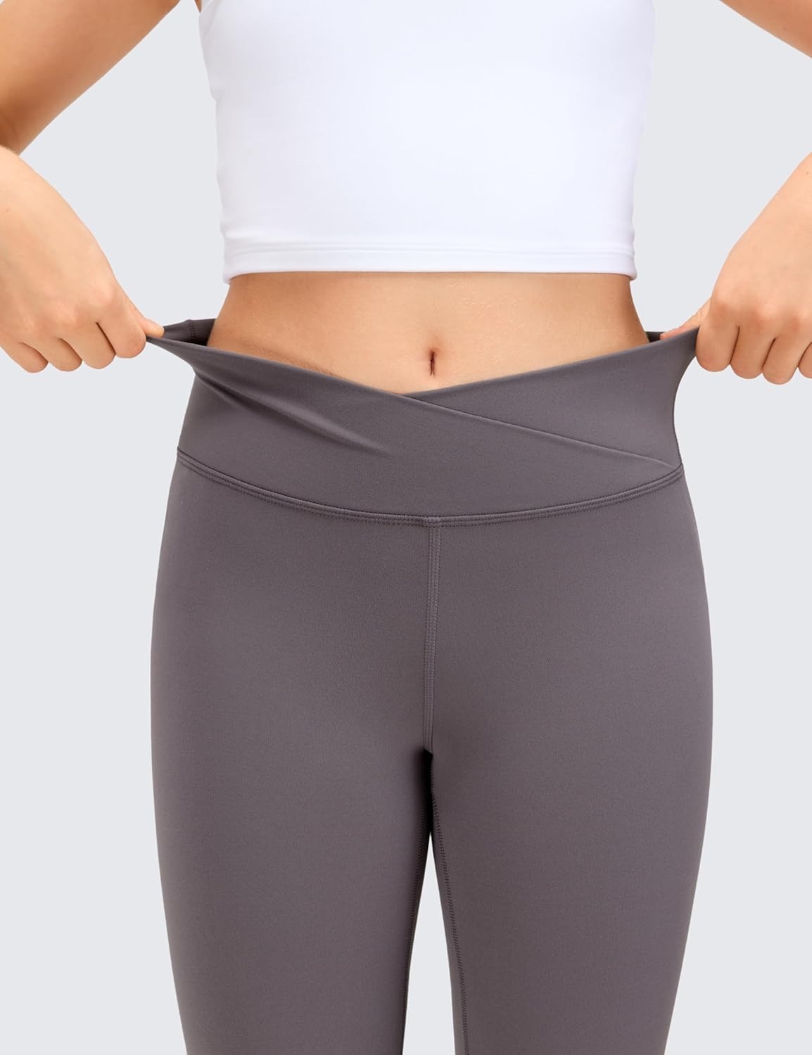 image:imageCRZ YOGA Girls Butterluxe Crossover Waist Yoga Flare Leggings Dance Casual Athletic Pants Bell Bottoms Kids TeenTornado Grey