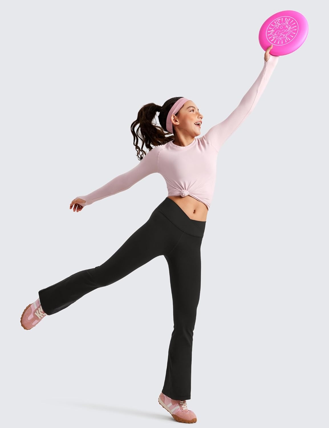 image:imageCRZ YOGA Girls Butterluxe Crossover Waist Yoga Flare Leggings Dance Casual Athletic Pants Bell Bottoms Kids TeenTrue Navy