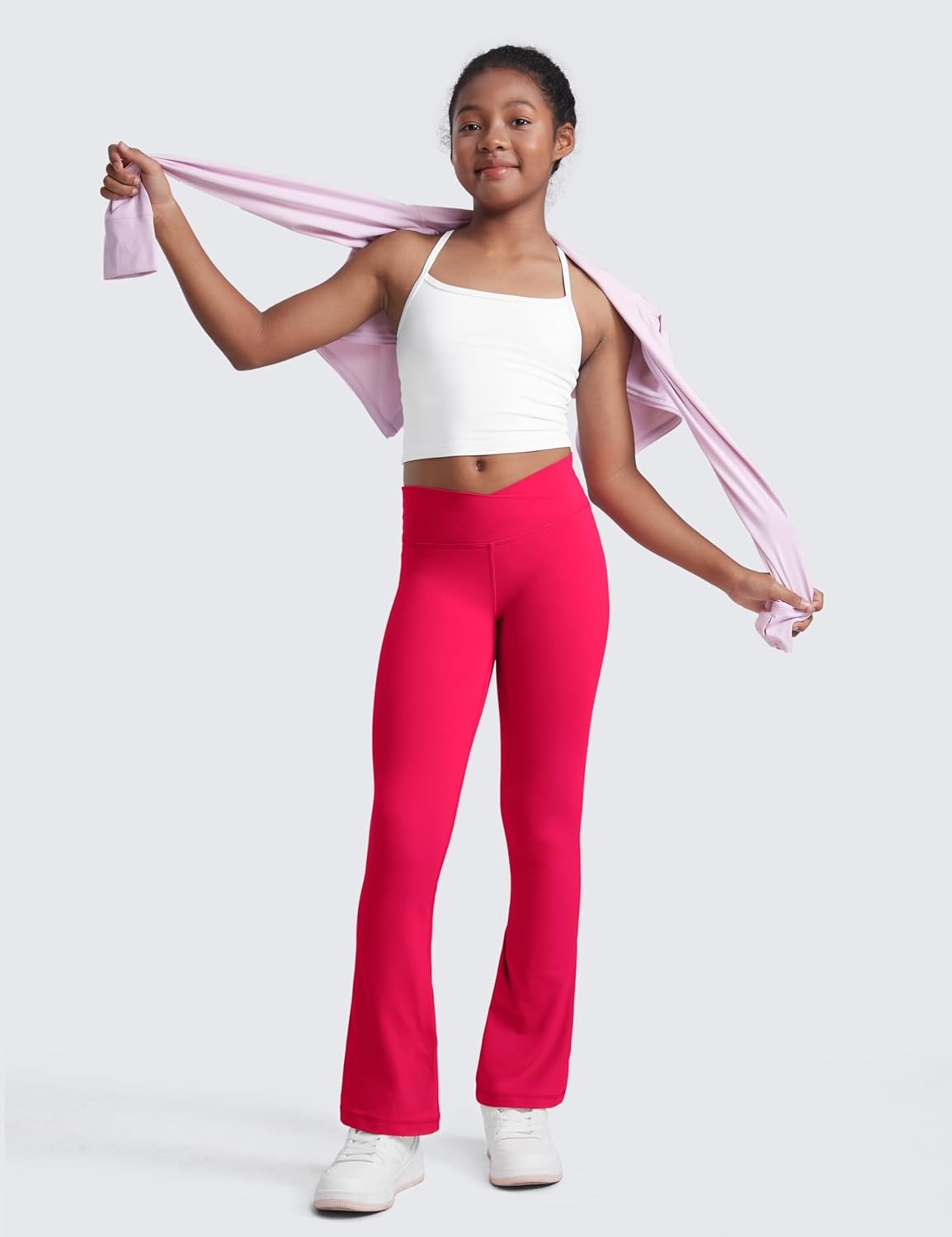 image:imageCRZ YOGA Girls Butterluxe Crossover Waist Yoga Flare Leggings Dance Casual Athletic Pants Bell Bottoms Kids TeenViva Magenta