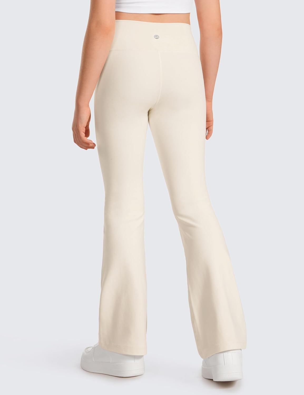 image:imageCRZ YOGA Girls Butterluxe Crossover Waist Yoga Flare Leggings Dance Casual Athletic Pants Bell Bottoms Kids TeenWhite Apricot