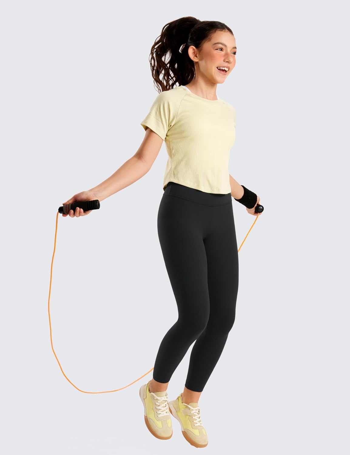 image:imageCRZ YOGA Girls Butterluxe Crossover Waist Yoga Leggings Athletic Sports Casual Pants V Cross Tights Kids TeenBlack