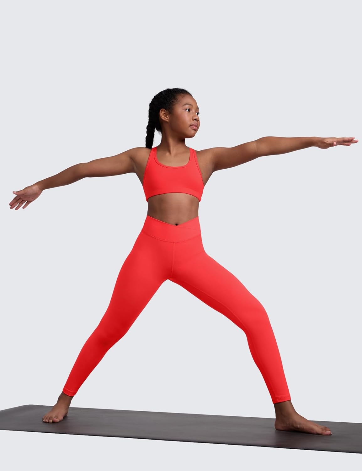 image:imageCRZ YOGA Girls Butterluxe Crossover Waist Yoga Leggings Athletic Sports Casual Pants V Cross Tights Kids TeenDeep Red