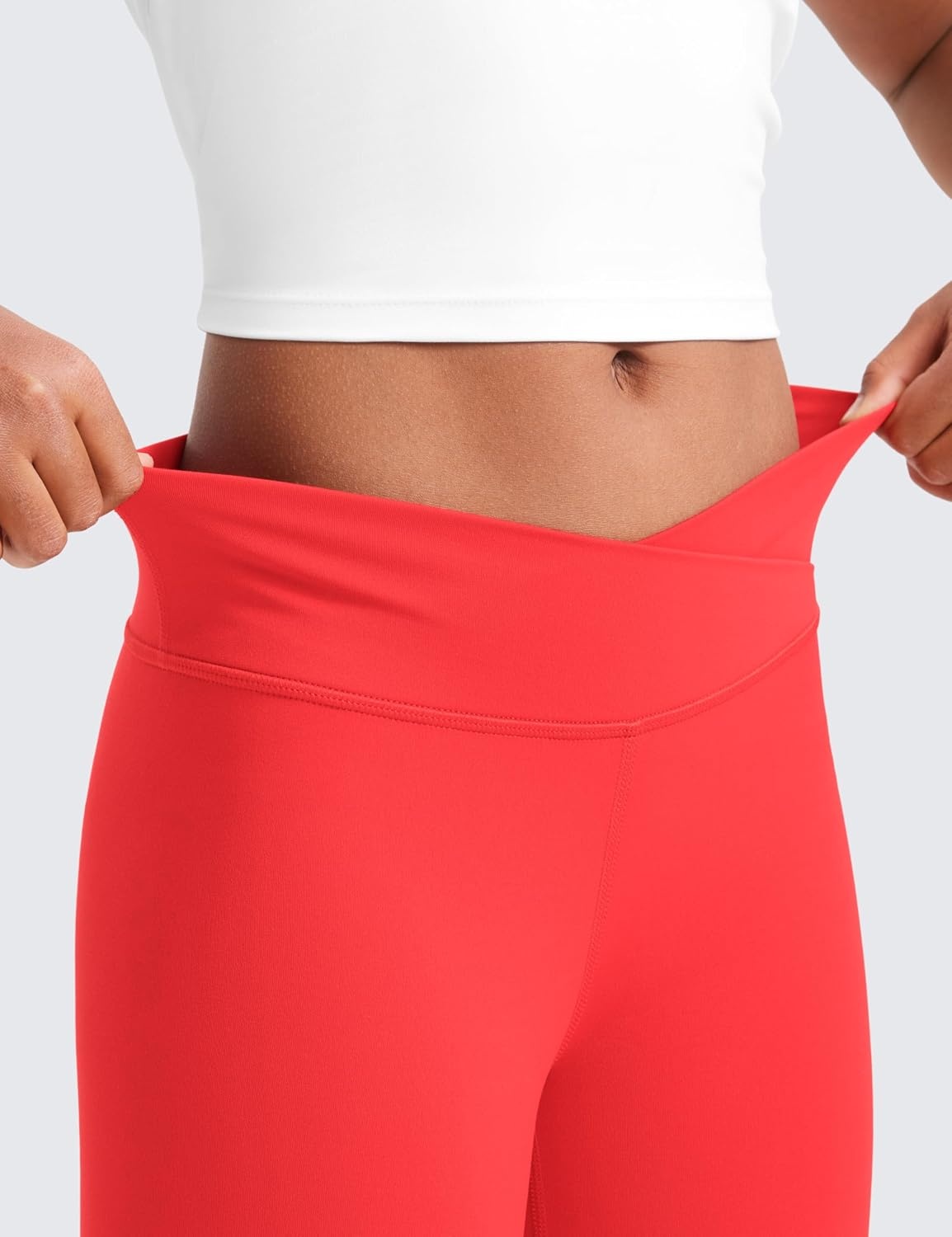 image:imageCRZ YOGA Girls Butterluxe Crossover Waist Yoga Leggings Athletic Sports Casual Pants V Cross Tights Kids TeenDeep Red