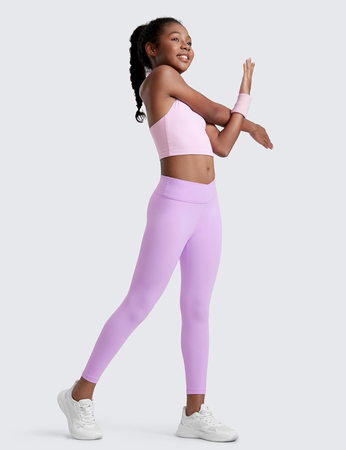image:imageCRZ YOGA Girls Butterluxe Crossover Waist Yoga Leggings Athletic Sports Casual Pants V Cross Tights Kids TeenElfin Purple