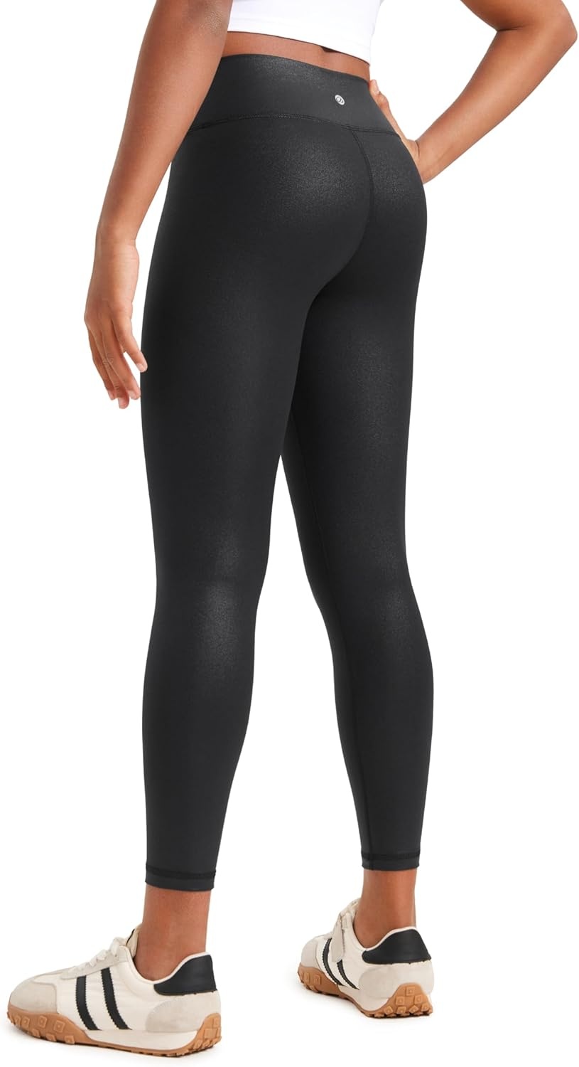 image:imageCRZ YOGA Girls Butterluxe Crossover Waist Yoga Leggings Athletic Sports Casual Pants V Cross Tights Kids TeenFaux Leather Black