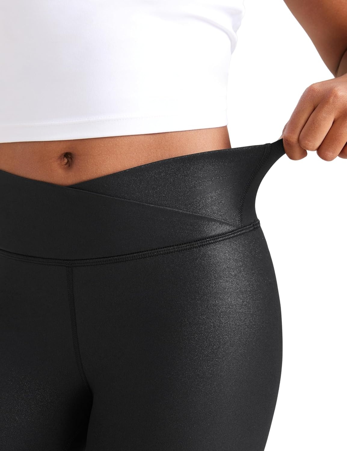 image:imageCRZ YOGA Girls Butterluxe Crossover Waist Yoga Leggings Athletic Sports Casual Pants V Cross Tights Kids TeenFaux Leather Black