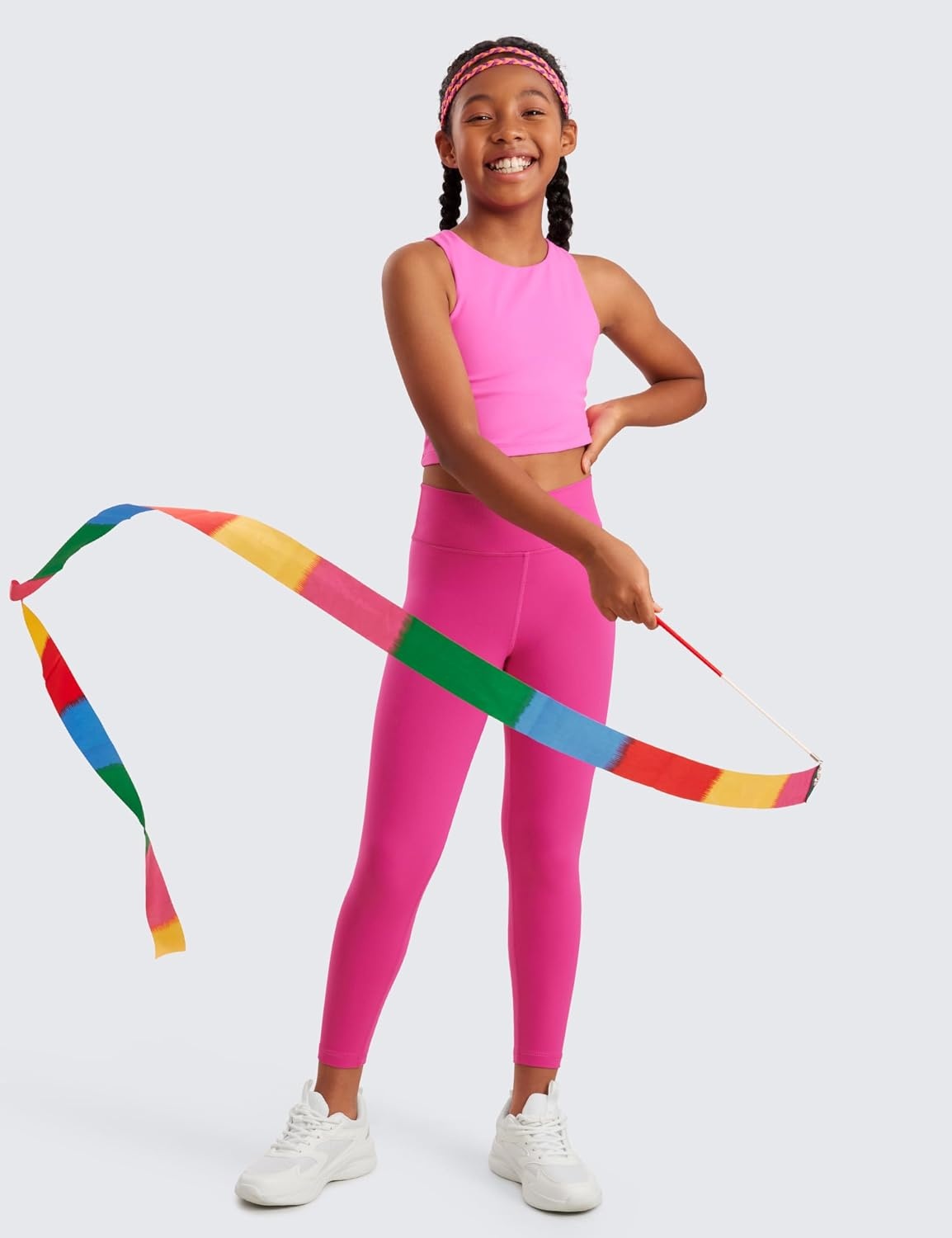 image:imageCRZ YOGA Girls Butterluxe Crossover Waist Yoga Leggings Athletic Sports Casual Pants V Cross Tights Kids TeenHibiscus Purple