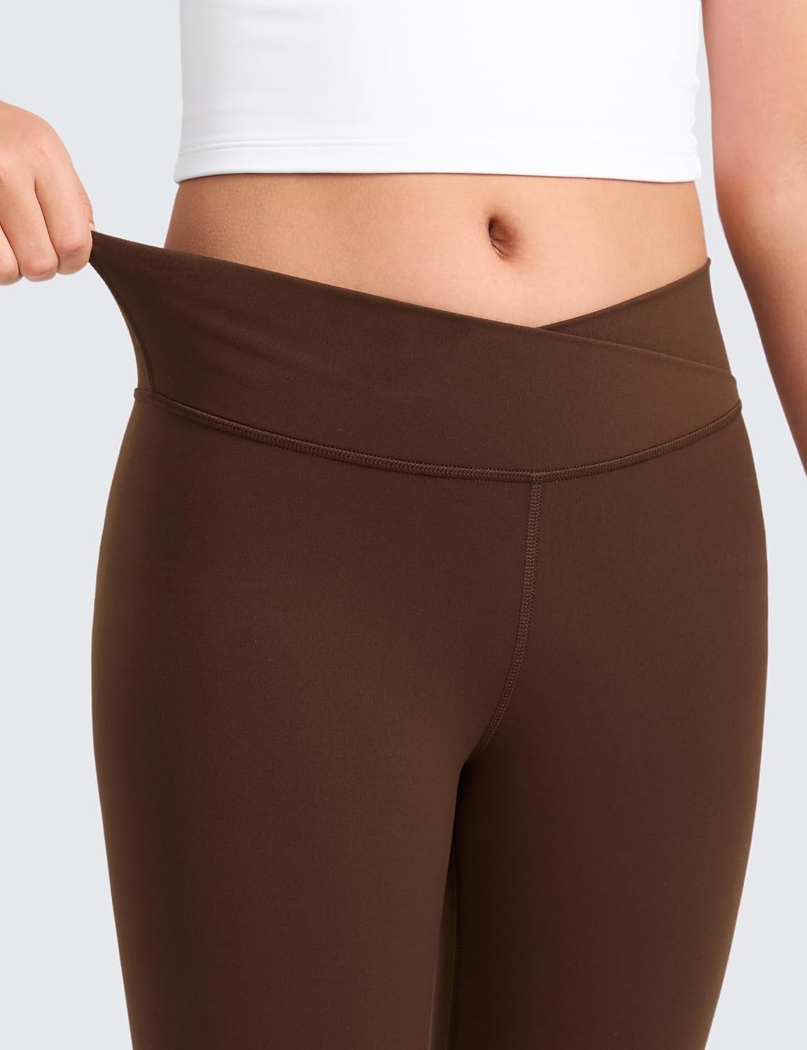 image:imageCRZ YOGA Girls Butterluxe Crossover Waist Yoga Leggings Athletic Sports Casual Pants V Cross Tights Kids TeenLava Brown