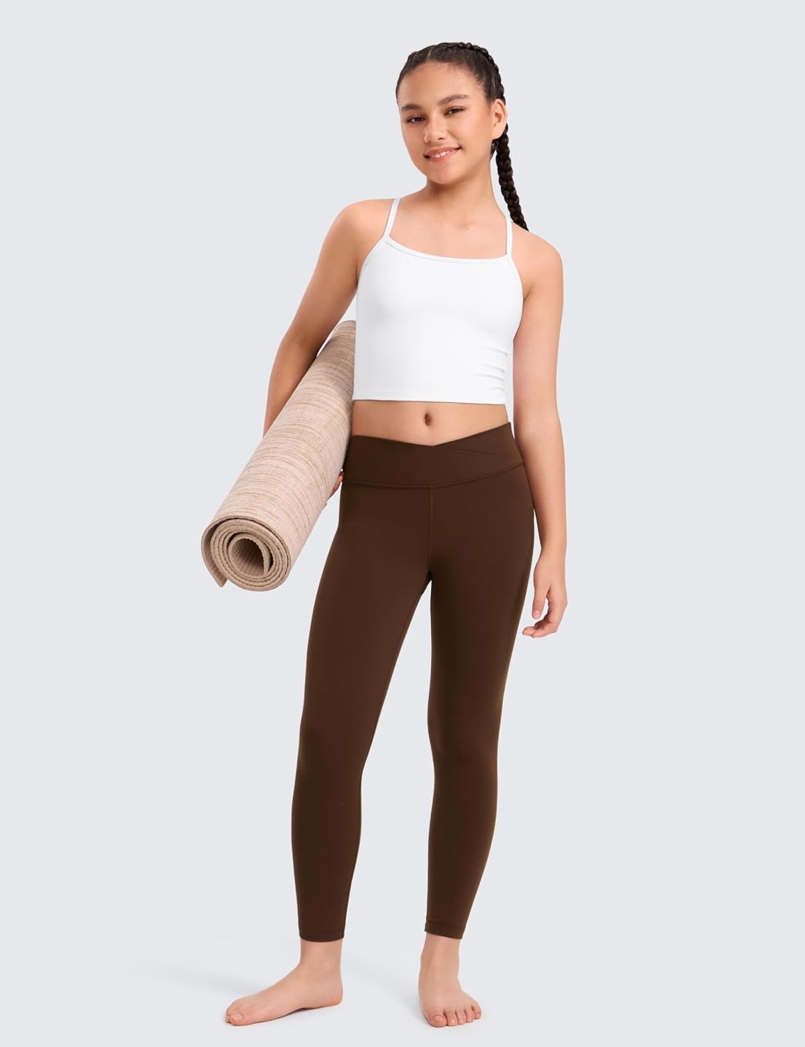image:imageCRZ YOGA Girls Butterluxe Crossover Waist Yoga Leggings Athletic Sports Casual Pants V Cross Tights Kids TeenLava Brown