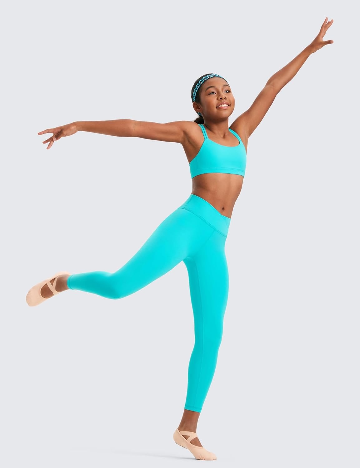 image:imageCRZ YOGA Girls Butterluxe Crossover Waist Yoga Leggings Athletic Sports Casual Pants V Cross Tights Kids TeenNeonspectral Blue