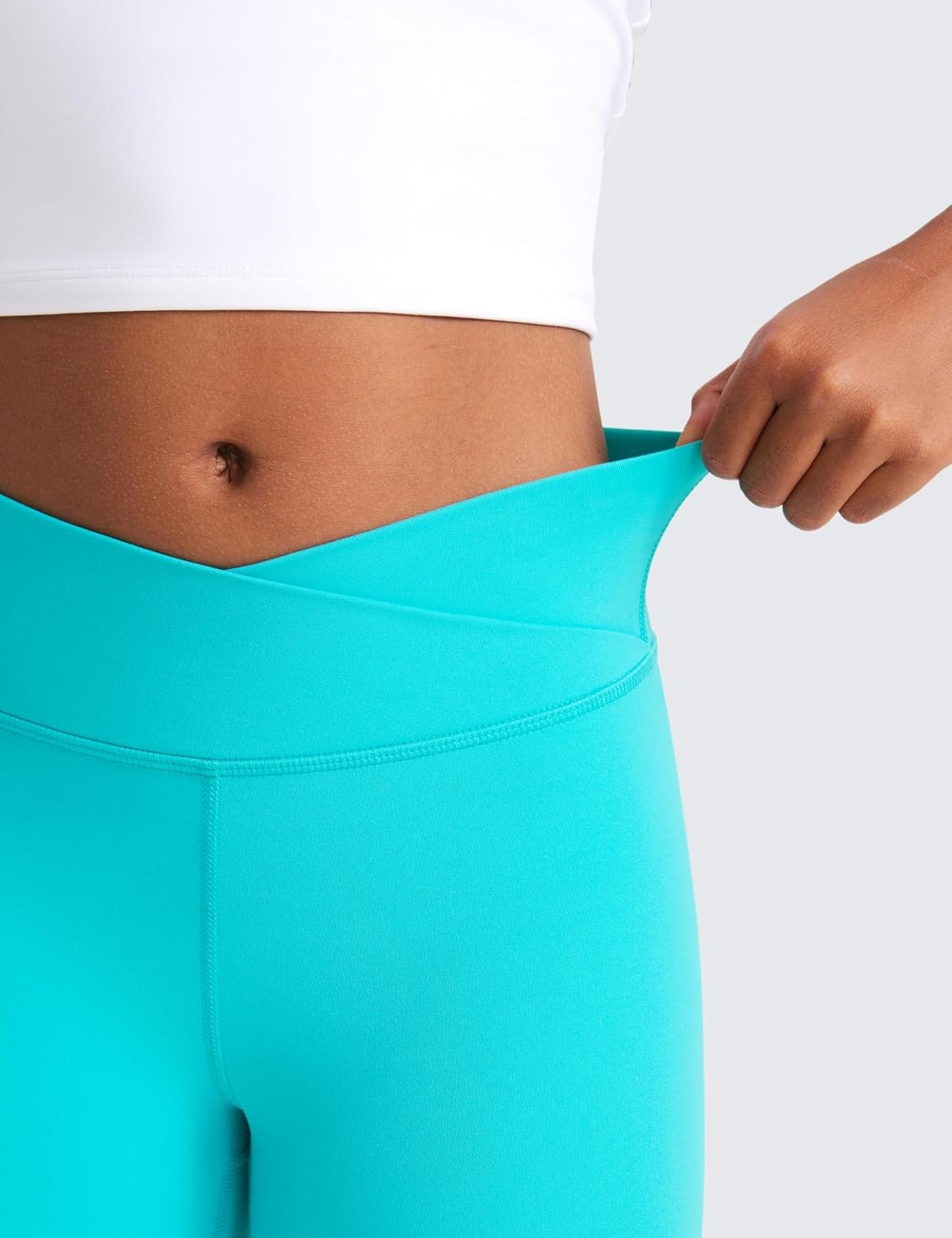 image:imageCRZ YOGA Girls Butterluxe Crossover Waist Yoga Leggings Athletic Sports Casual Pants V Cross Tights Kids TeenNeonspectral Blue