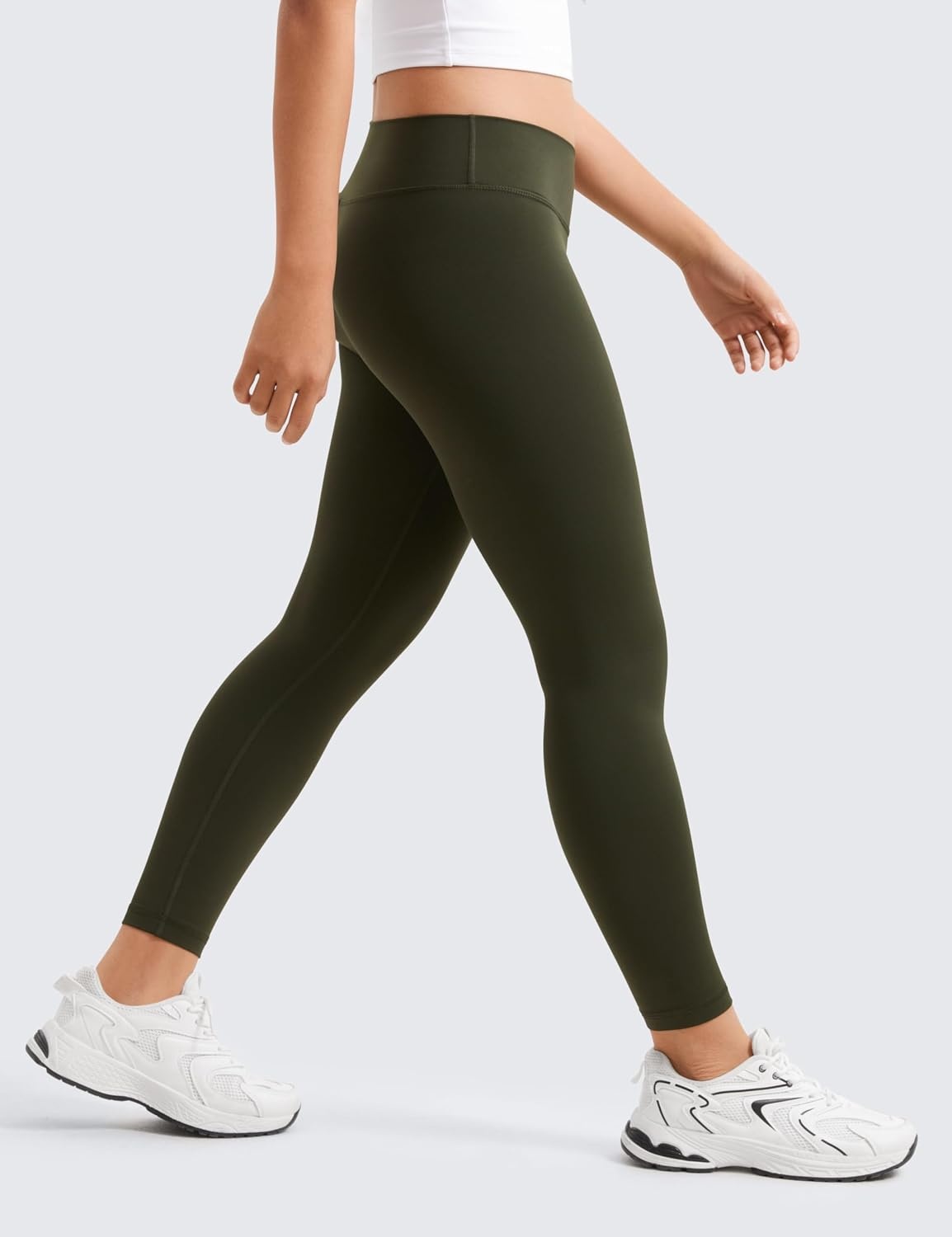 image:imageCRZ YOGA Girls Butterluxe Crossover Waist Yoga Leggings Athletic Sports Casual Pants V Cross Tights Kids TeenOlive Green