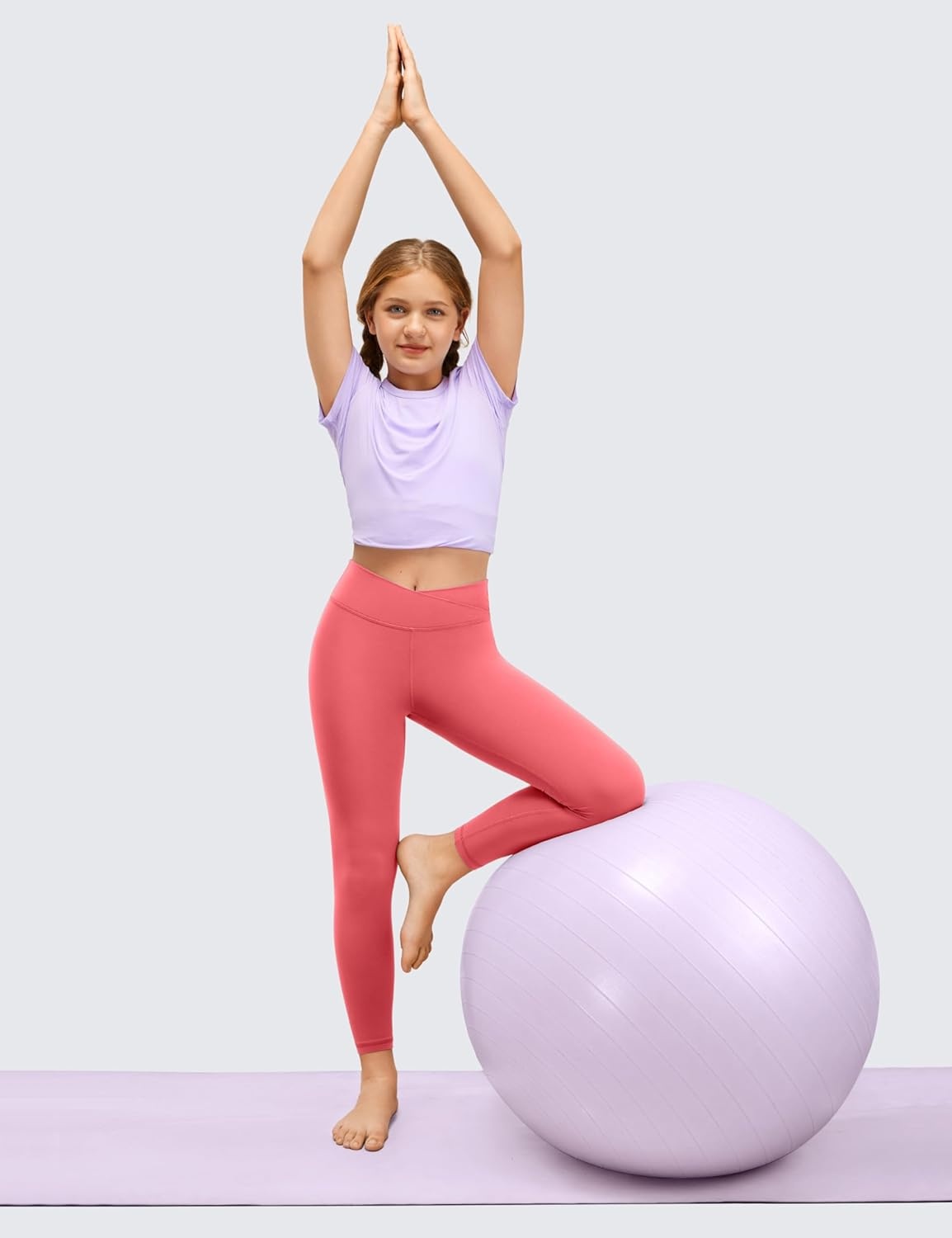 image:imageCRZ YOGA Girls Butterluxe Crossover Waist Yoga Leggings Athletic Sports Casual Pants V Cross Tights Kids TeenRaspberry Sorbet