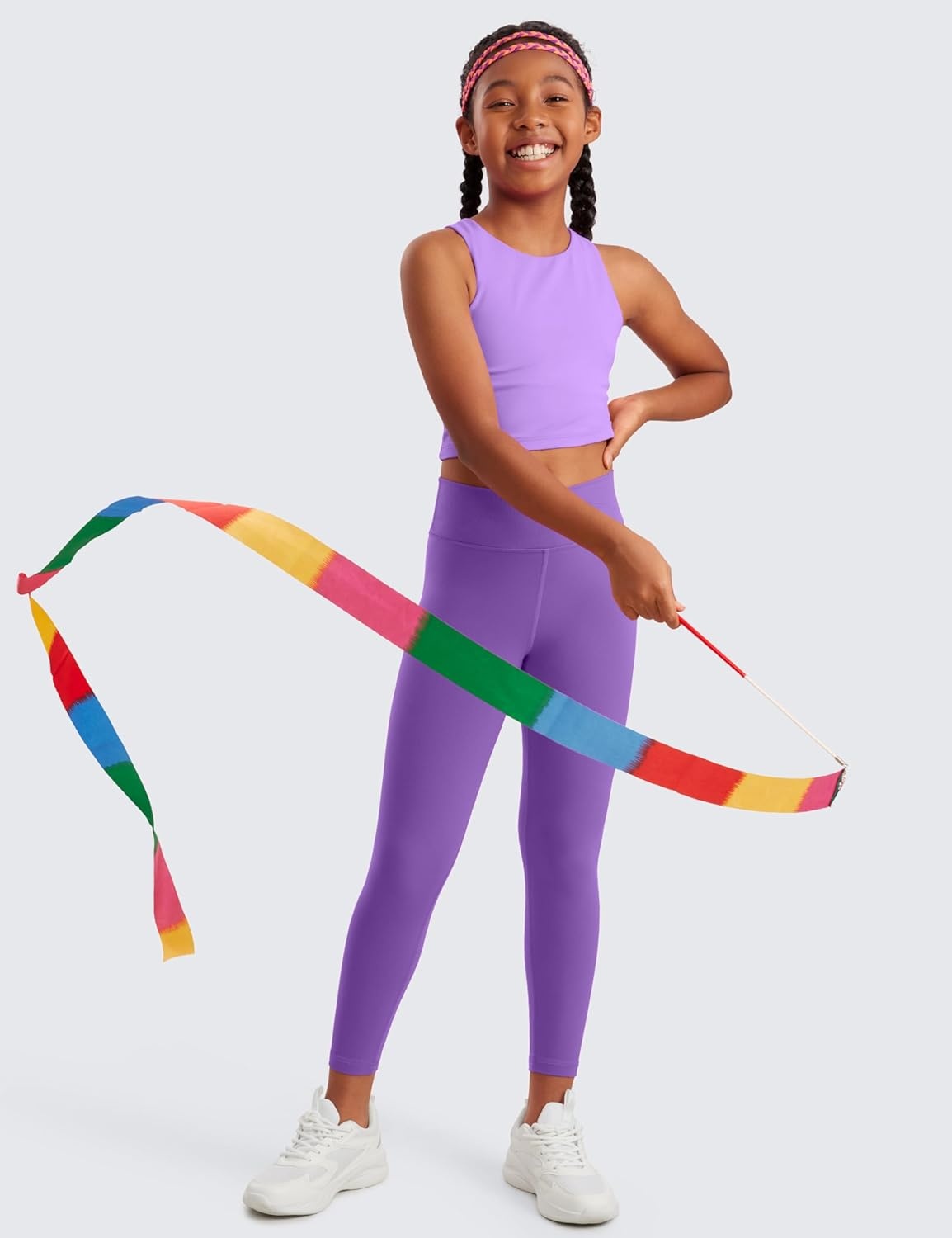 image:imageCRZ YOGA Girls Butterluxe Crossover Waist Yoga Leggings Athletic Sports Casual Pants V Cross Tights Kids TeenRoyal Lilac