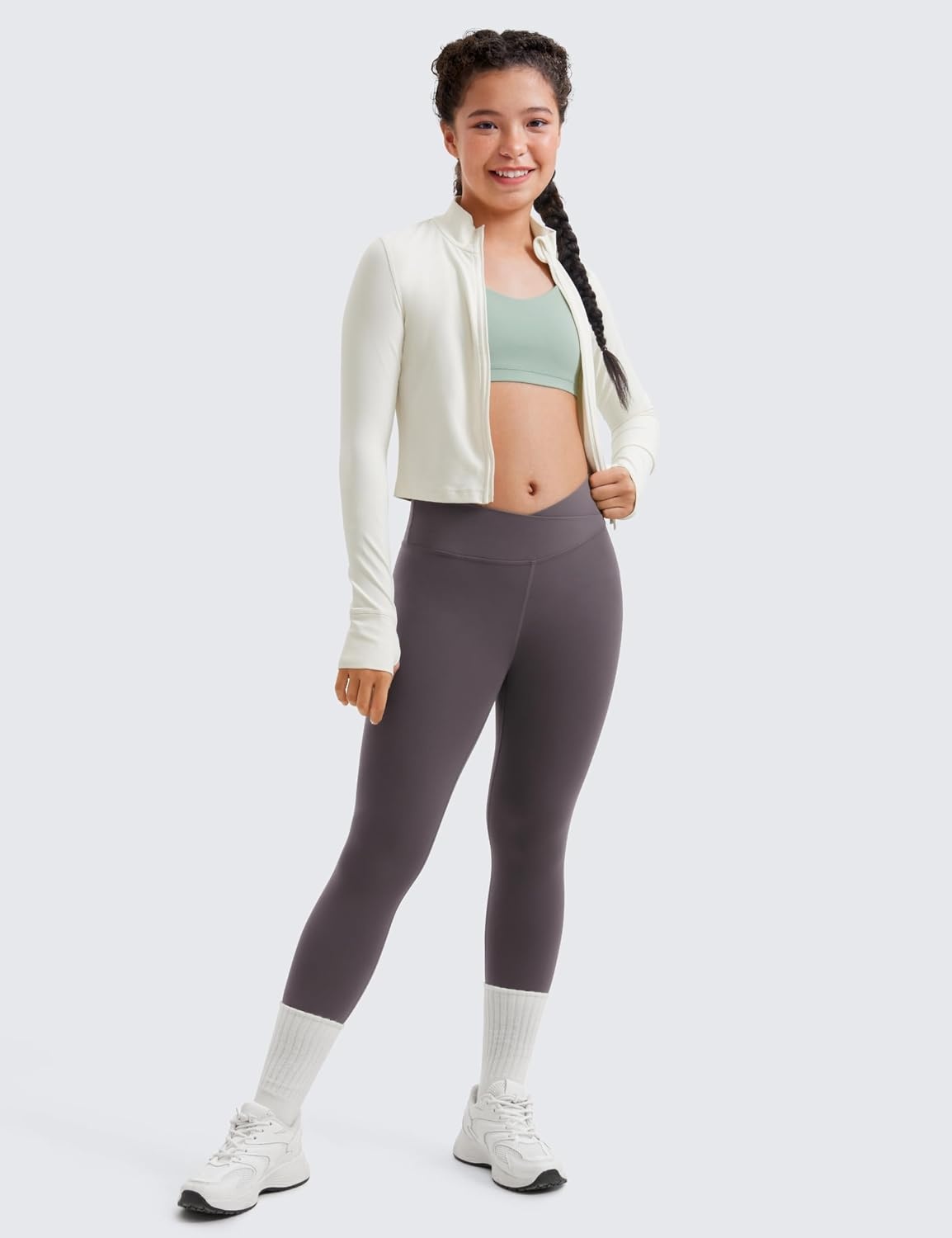 image:imageCRZ YOGA Girls Butterluxe Crossover Waist Yoga Leggings Athletic Sports Casual Pants V Cross Tights Kids TeenTornado Grey