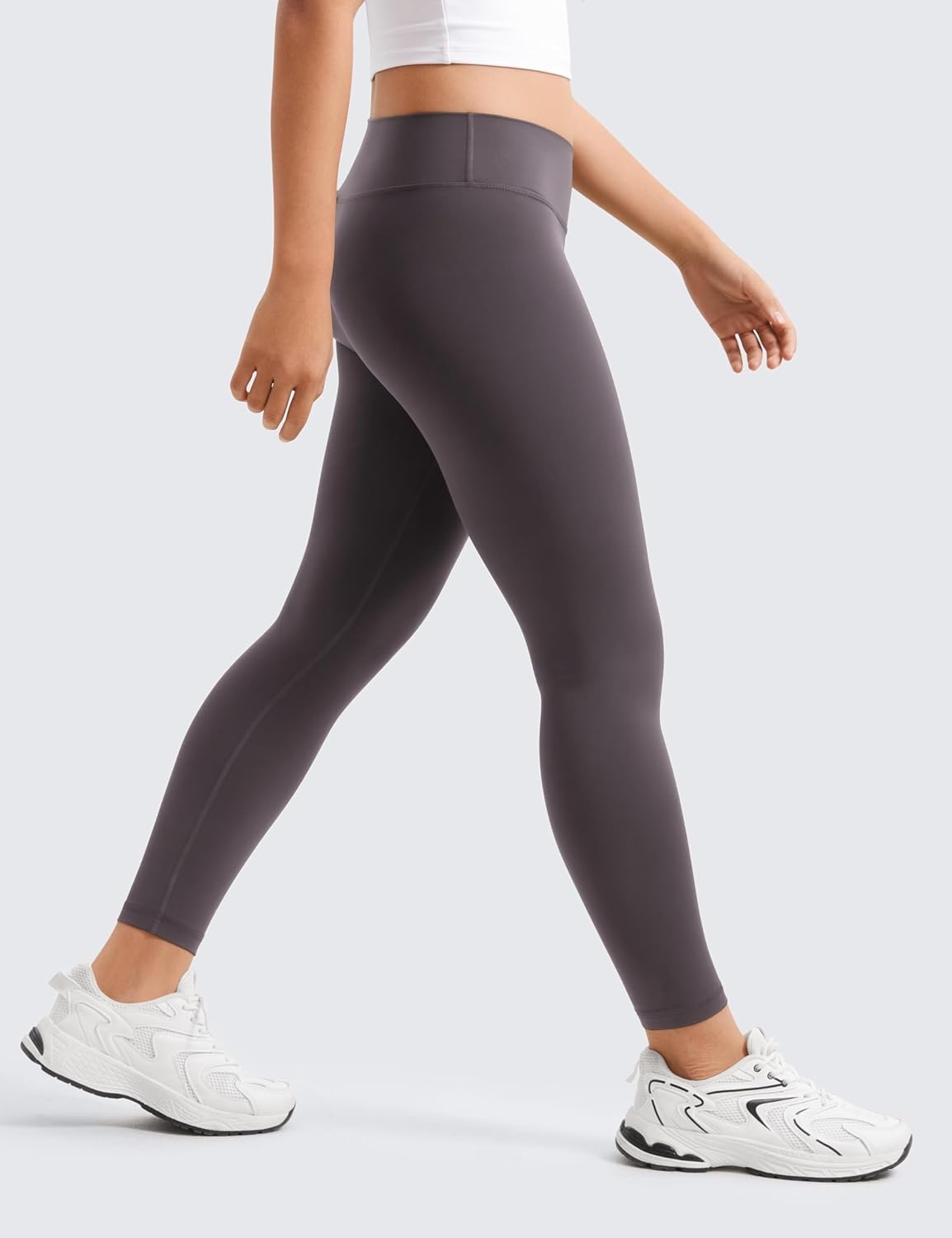 image:imageCRZ YOGA Girls Butterluxe Crossover Waist Yoga Leggings Athletic Sports Casual Pants V Cross Tights Kids TeenTornado Grey