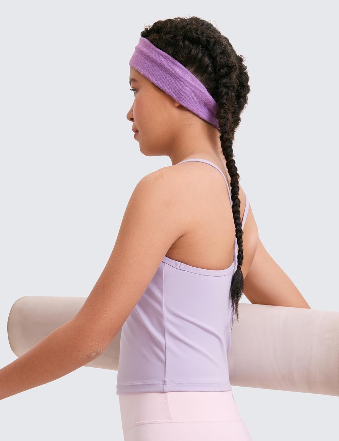 image:imageCRZ YOGA Girls Butterluxe Double Lined Camisole Crop Tank Tops Dance Yoga Athletic Casual Spaghetti Y Back Kids TeenLilac Air