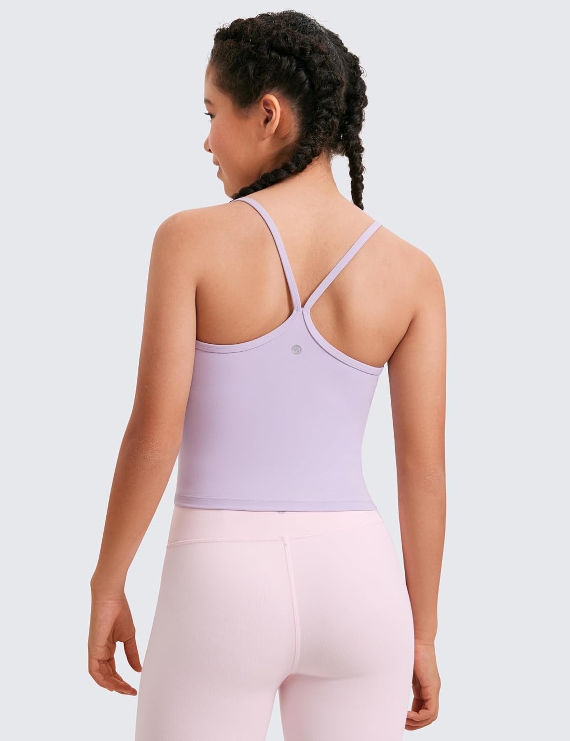 image:imageCRZ YOGA Girls Butterluxe Double Lined Camisole Crop Tank Tops Dance Yoga Athletic Casual Spaghetti Y Back Kids TeenLilac Air