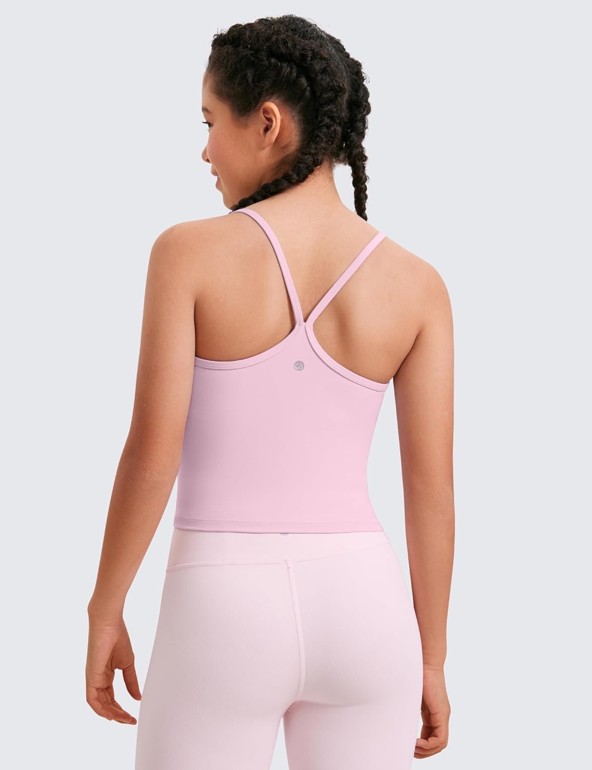 image:imageCRZ YOGA Girls Butterluxe Double Lined Camisole Crop Tank Tops Dance Yoga Athletic Casual Spaghetti Y Back Kids TeenMilk Pink