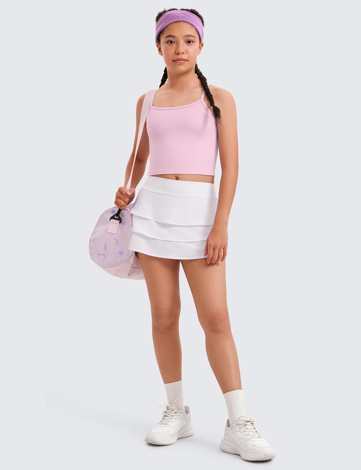 image:imageCRZ YOGA Girls Butterluxe Double Lined Camisole Crop Tank Tops Dance Yoga Athletic Casual Spaghetti Y Back Kids TeenMilk Pink