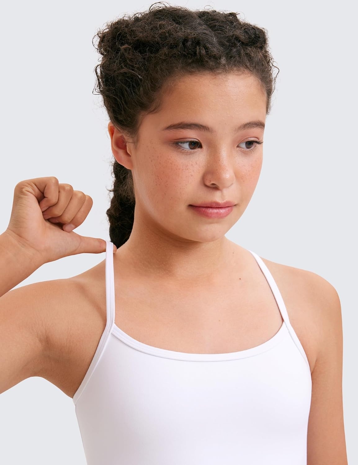 image:imageCRZ YOGA Girls Butterluxe Double Lined Camisole Crop Tank Tops Dance Yoga Athletic Casual Spaghetti Y Back Kids TeenWhite