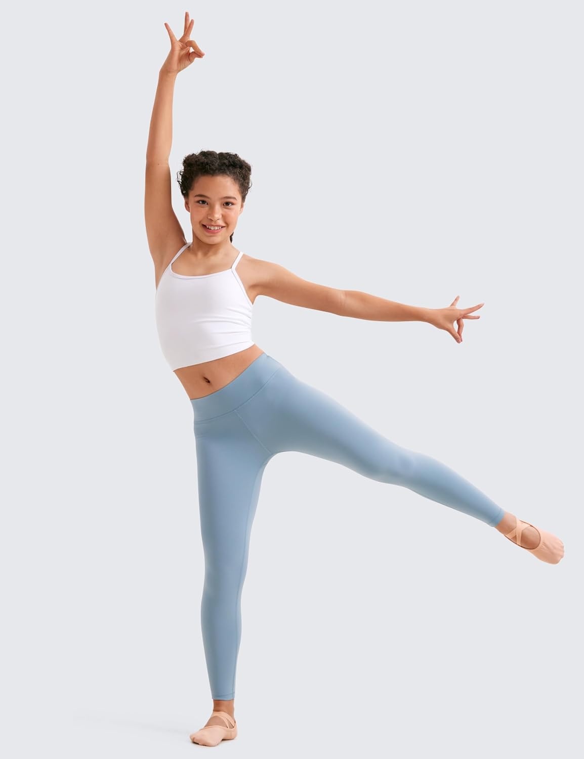 image:imageCRZ YOGA Girls Butterluxe Double Lined Camisole Crop Tank Tops Dance Yoga Athletic Casual Spaghetti Y Back Kids TeenWhite