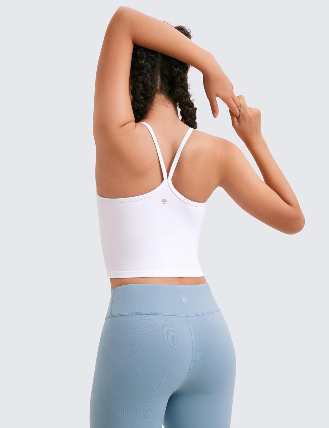 image:imageCRZ YOGA Girls Butterluxe Double Lined Camisole Crop Tank Tops Dance Yoga Athletic Casual Spaghetti Y Back Kids TeenWhite