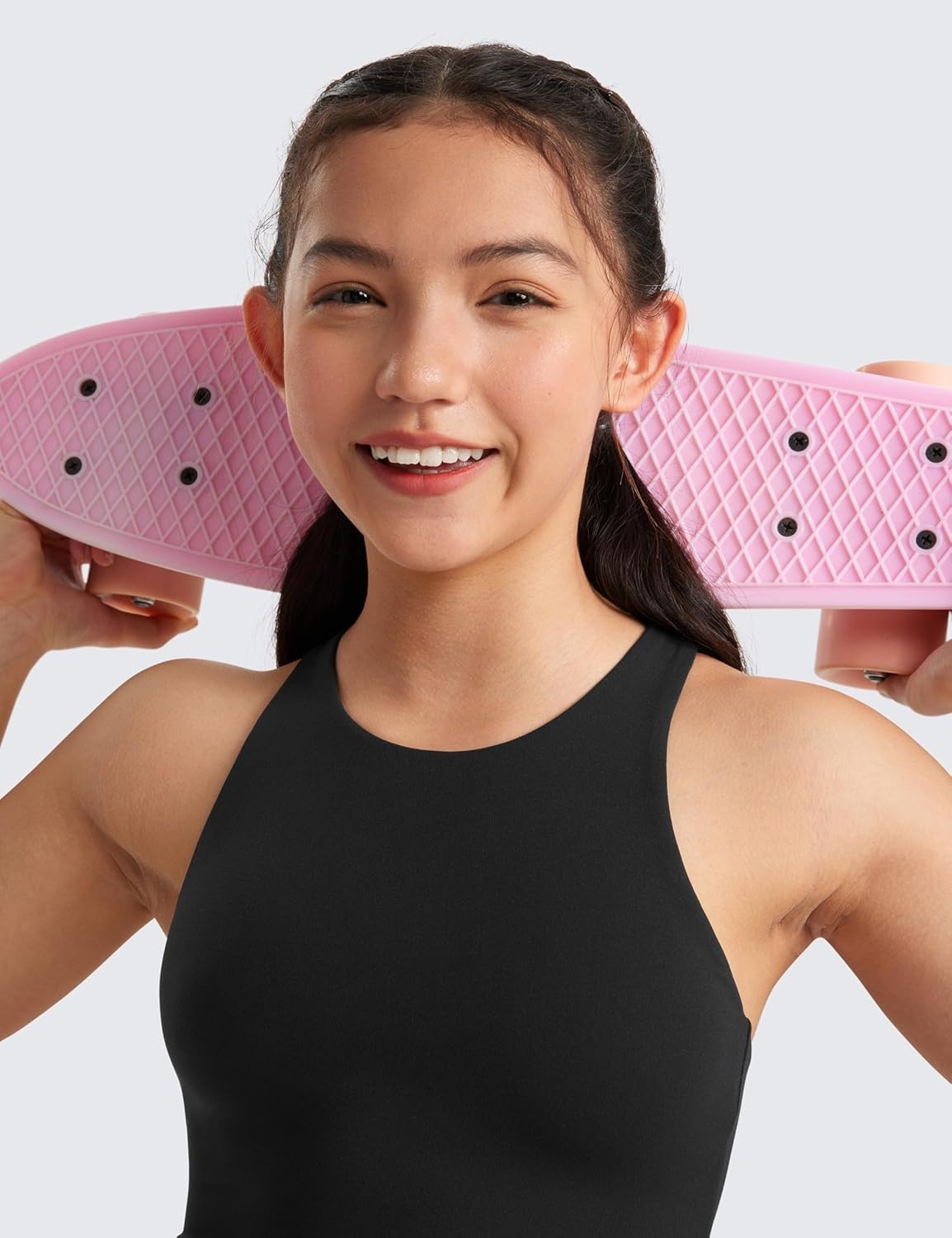 image:imageCRZ YOGA Girls Butterluxe Double Lined Racerback Crop Tank Tops High Neck Dance Yoga Athletic Casual Tight Kids TeenBlack
