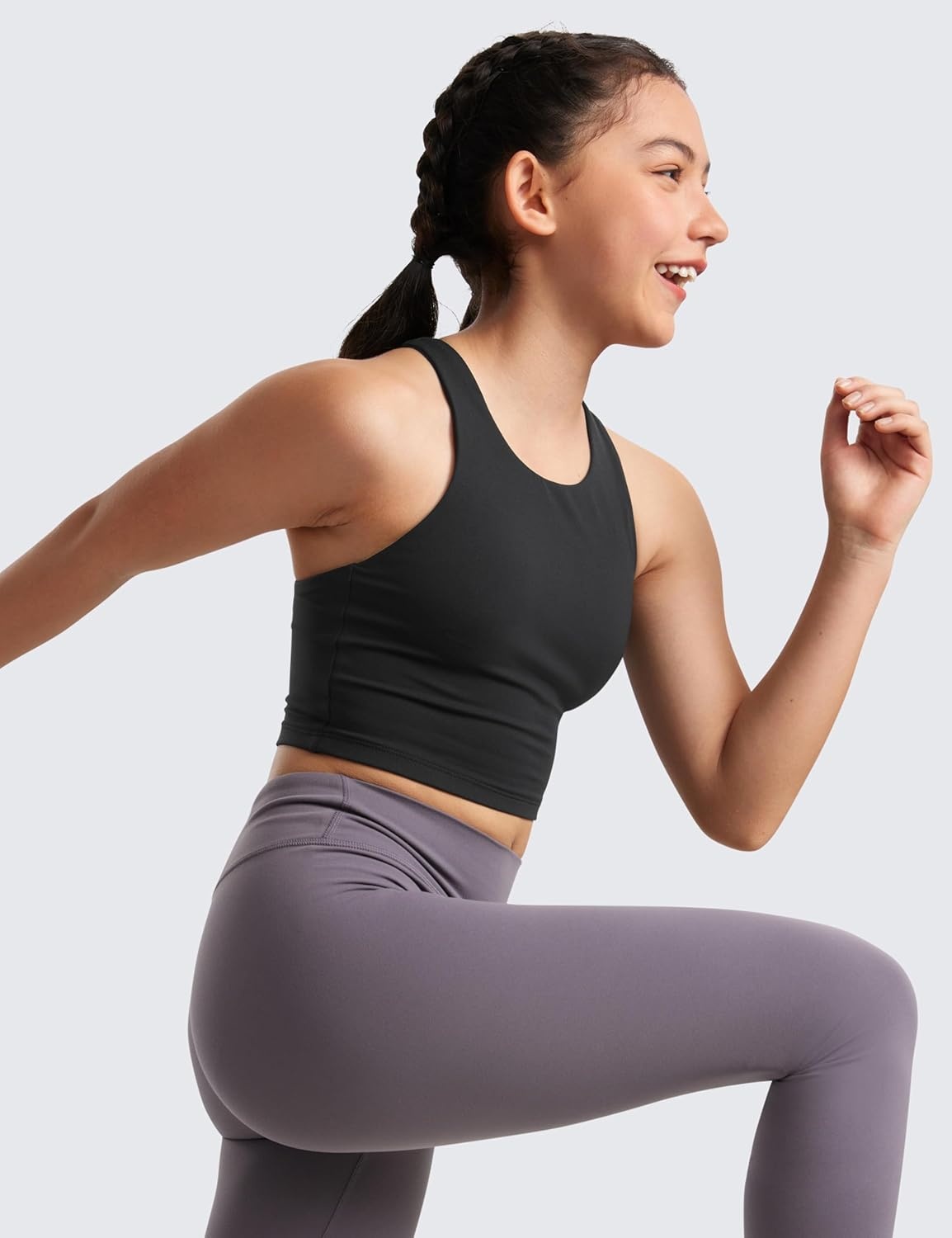 image:imageCRZ YOGA Girls Butterluxe Double Lined Racerback Crop Tank Tops High Neck Dance Yoga Athletic Casual Tight Kids TeenBlack
