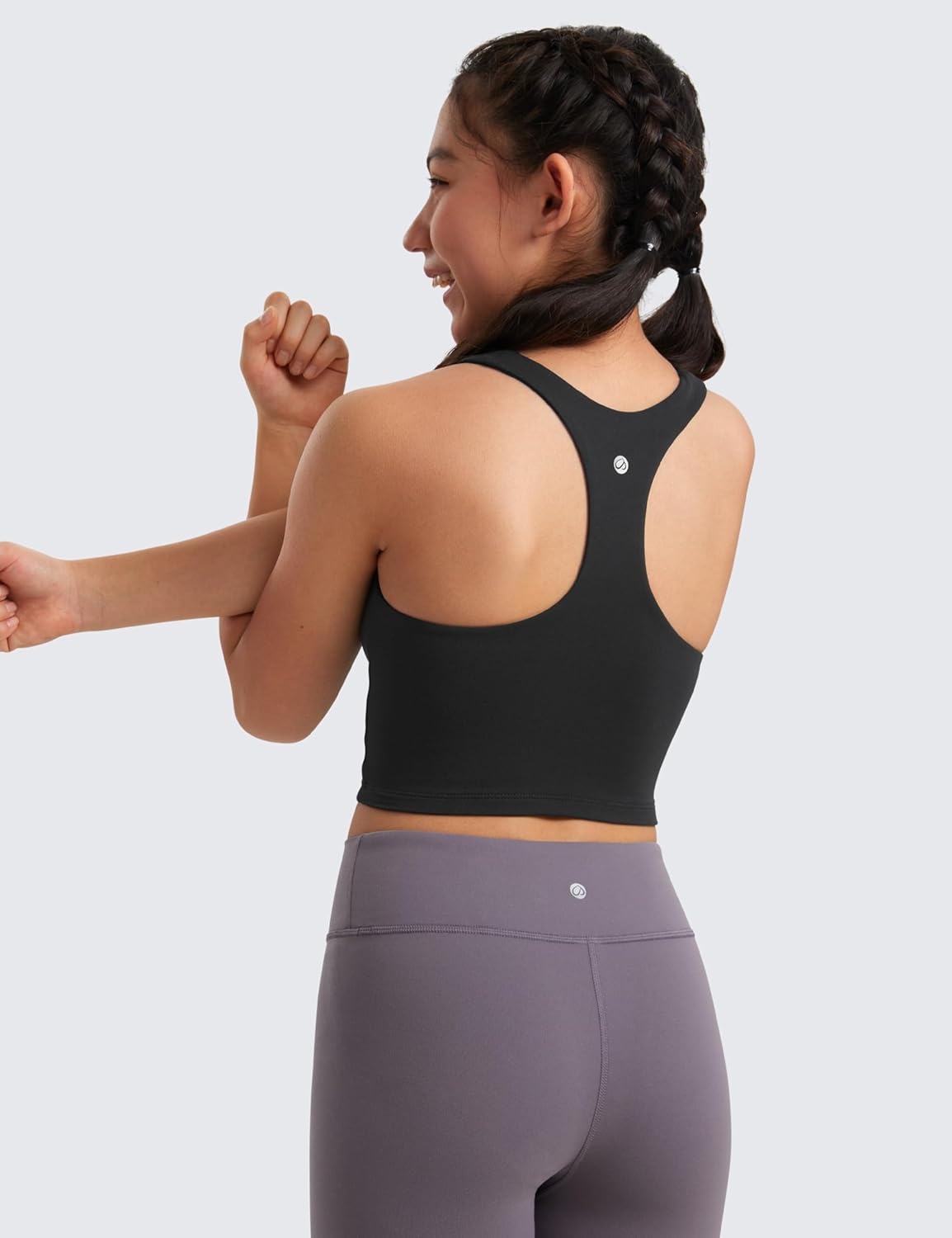 image:imageCRZ YOGA Girls Butterluxe Double Lined Racerback Crop Tank Tops High Neck Dance Yoga Athletic Casual Tight Kids TeenBlack