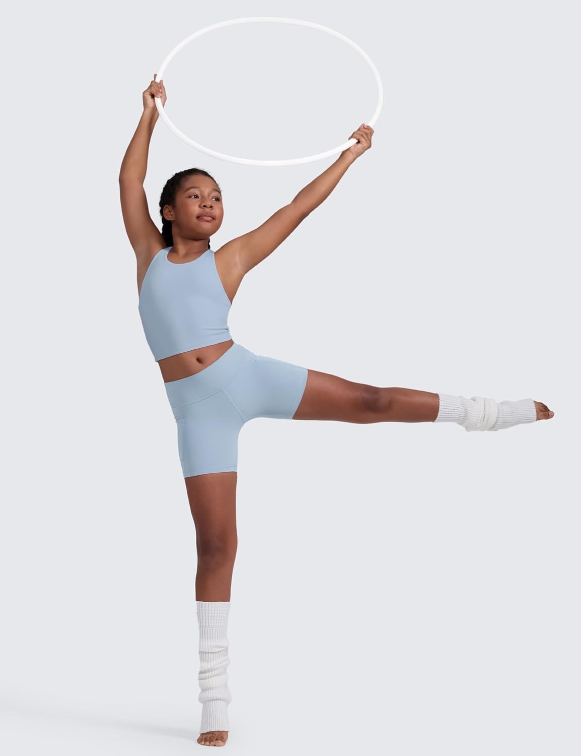 image:imageCRZ YOGA Girls Butterluxe Double Lined Racerback Crop Tank Tops High Neck Dance Yoga Athletic Casual Tight Kids TeenCambric Blue