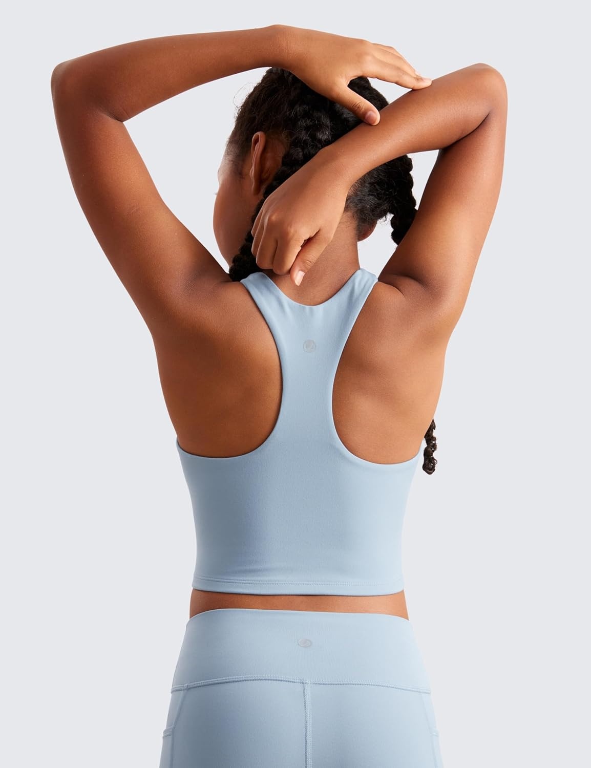 image:imageCRZ YOGA Girls Butterluxe Double Lined Racerback Crop Tank Tops High Neck Dance Yoga Athletic Casual Tight Kids TeenCambric Blue
