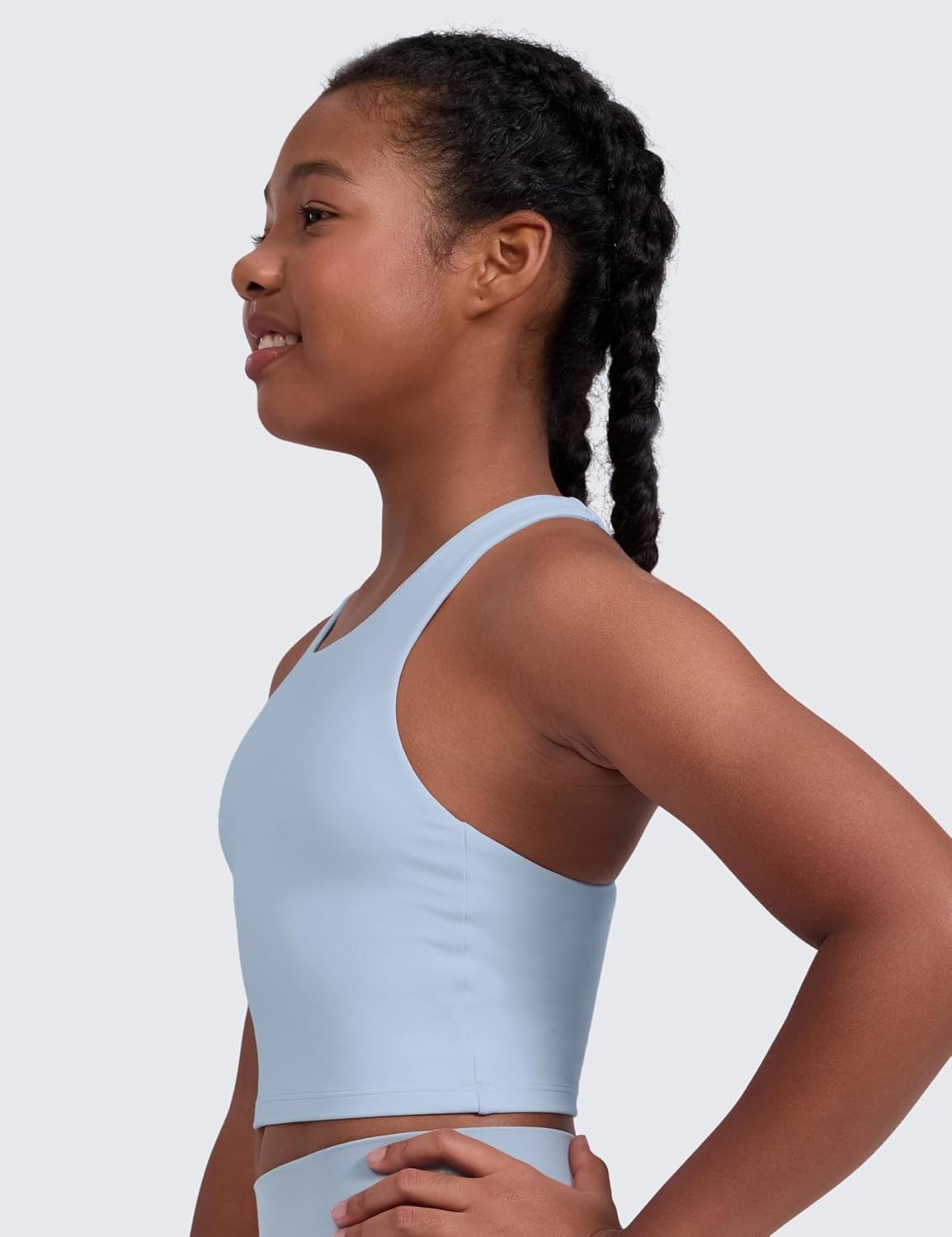 image:imageCRZ YOGA Girls Butterluxe Double Lined Racerback Crop Tank Tops High Neck Dance Yoga Athletic Casual Tight Kids TeenCambric Blue