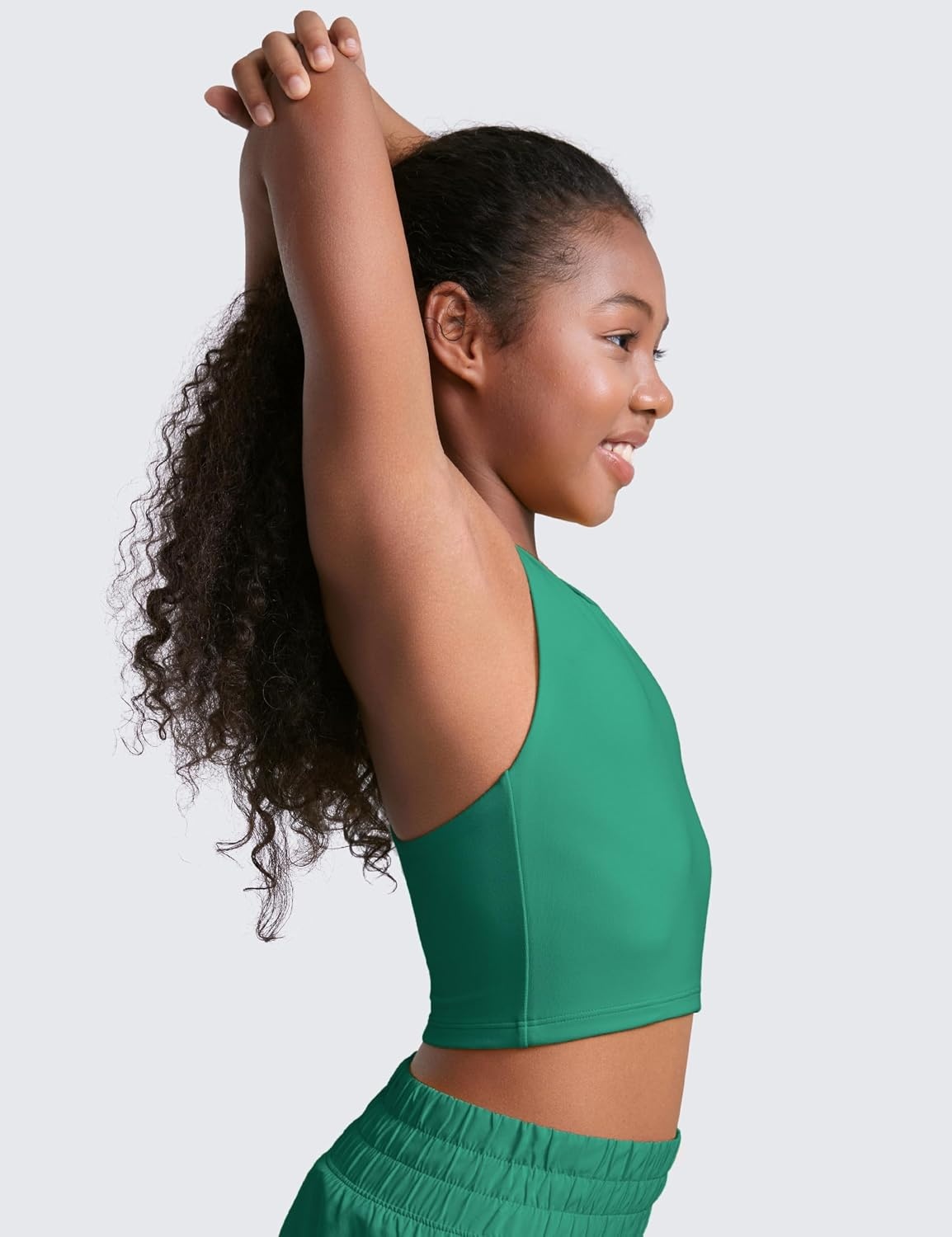 image:imageCRZ YOGA Girls Butterluxe Double Lined Racerback Crop Tank Tops High Neck Dance Yoga Athletic Casual Tight Kids TeenCascadia Green