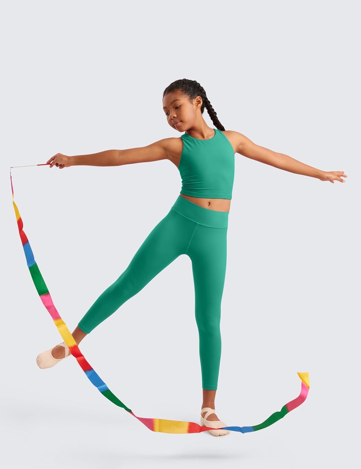 image:imageCRZ YOGA Girls Butterluxe Double Lined Racerback Crop Tank Tops High Neck Dance Yoga Athletic Casual Tight Kids TeenCascadia Green