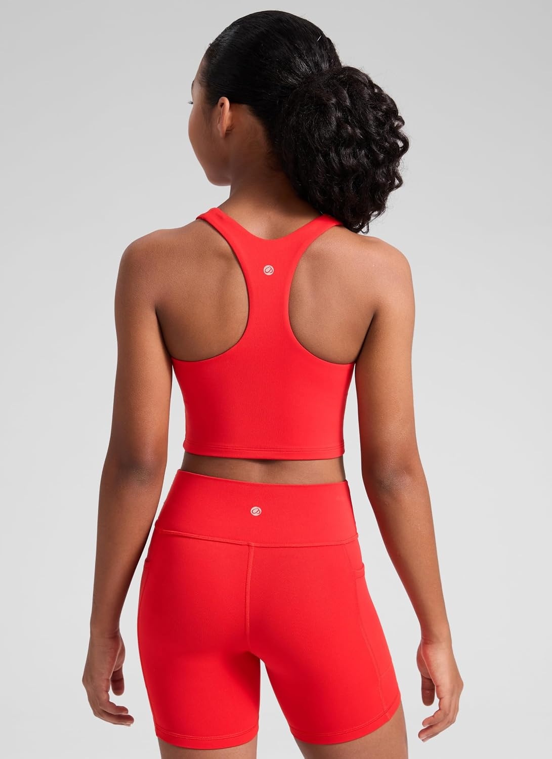 image:imageCRZ YOGA Girls Butterluxe Double Lined Racerback Crop Tank Tops High Neck Dance Yoga Athletic Casual Tight Kids TeenDeep Red