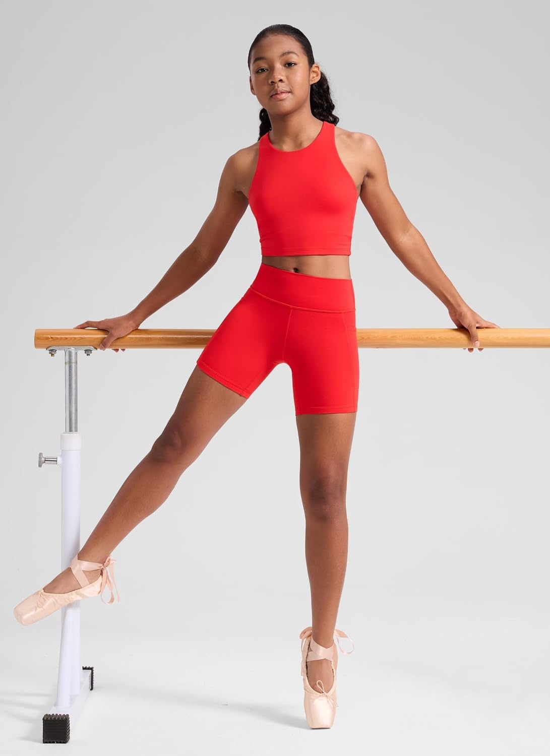 image:imageCRZ YOGA Girls Butterluxe Double Lined Racerback Crop Tank Tops High Neck Dance Yoga Athletic Casual Tight Kids TeenDeep Red