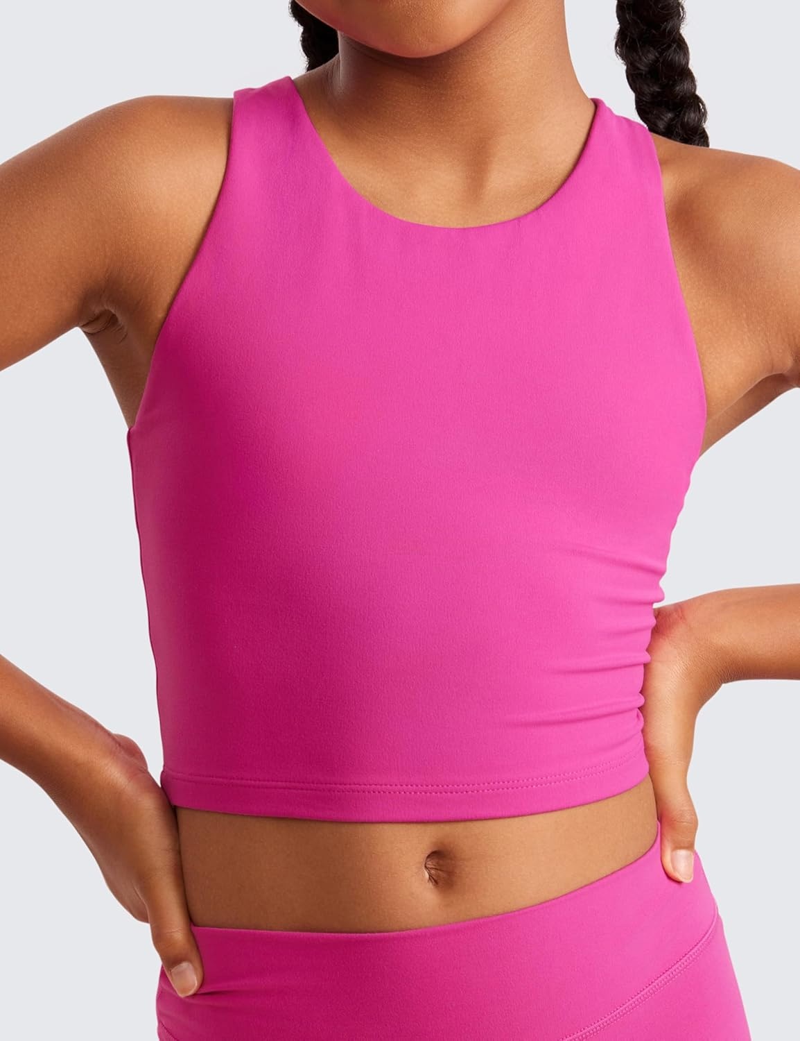 image:imageCRZ YOGA Girls Butterluxe Double Lined Racerback Crop Tank Tops High Neck Dance Yoga Athletic Casual Tight Kids TeenHibiscus Purple