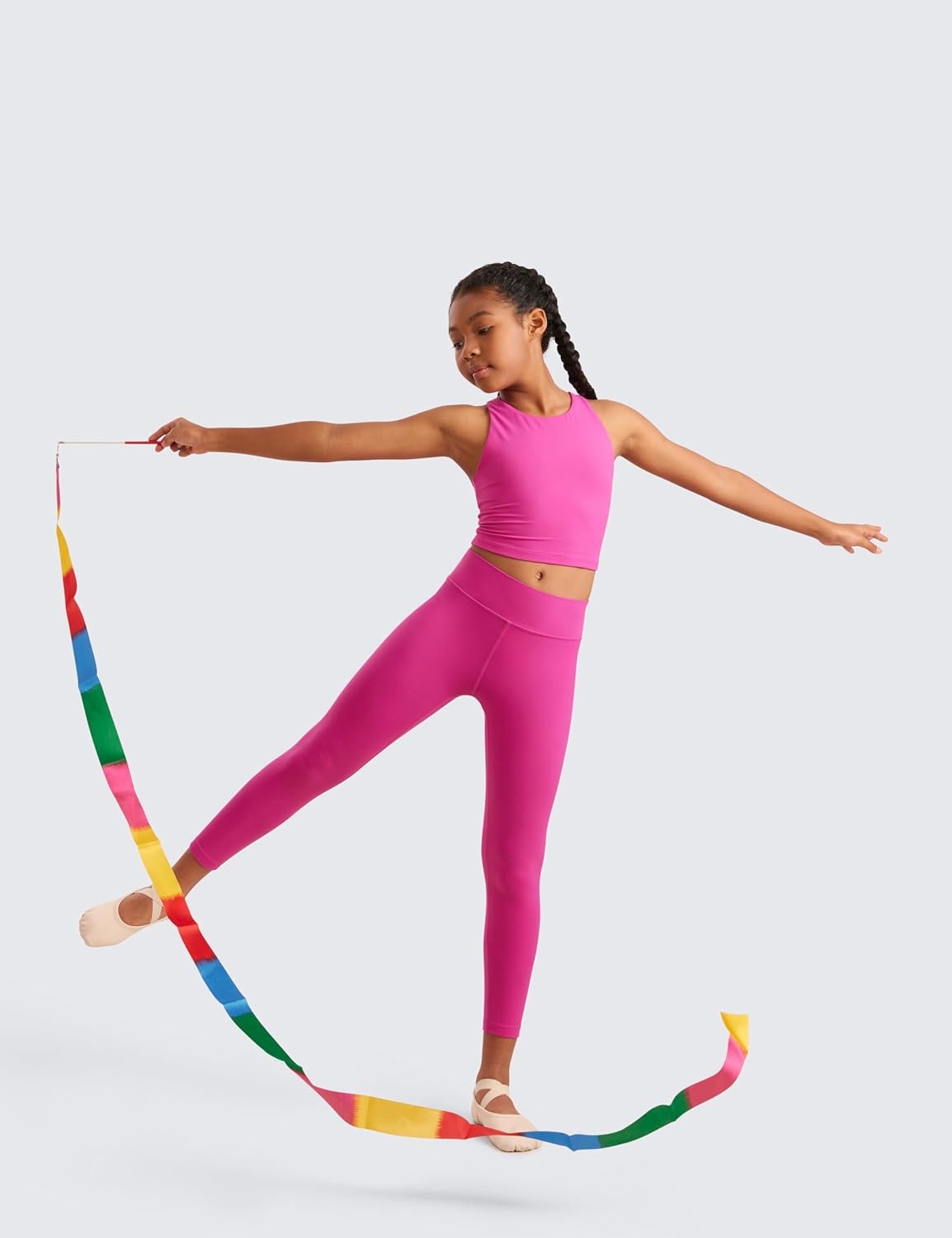image:imageCRZ YOGA Girls Butterluxe Double Lined Racerback Crop Tank Tops High Neck Dance Yoga Athletic Casual Tight Kids TeenHibiscus Purple