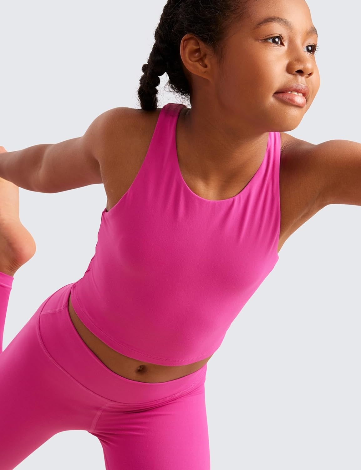image:imageCRZ YOGA Girls Butterluxe Double Lined Racerback Crop Tank Tops High Neck Dance Yoga Athletic Casual Tight Kids TeenHibiscus Purple