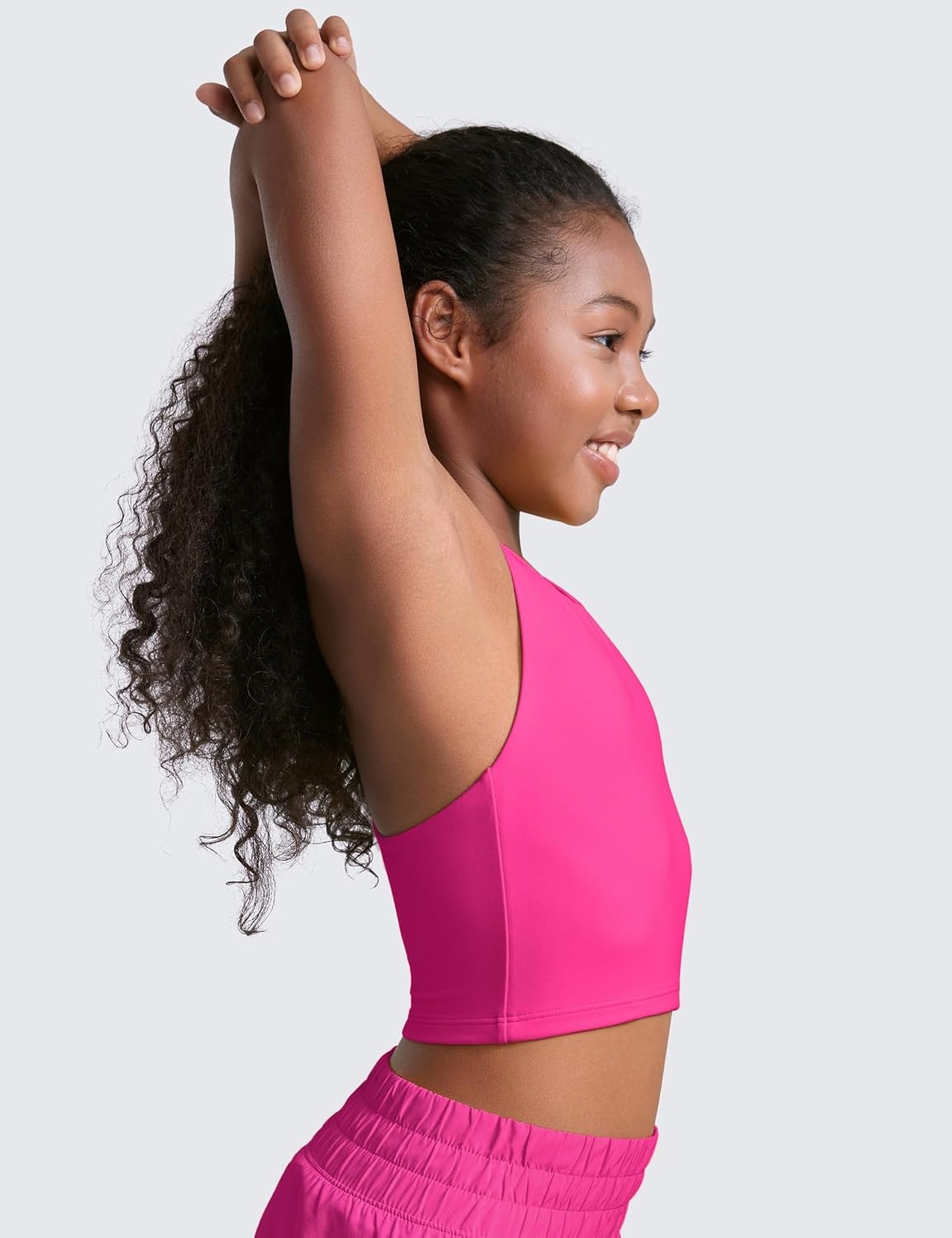 image:imageCRZ YOGA Girls Butterluxe Double Lined Racerback Crop Tank Tops High Neck Dance Yoga Athletic Casual Tight Kids TeenHibiscus Purple