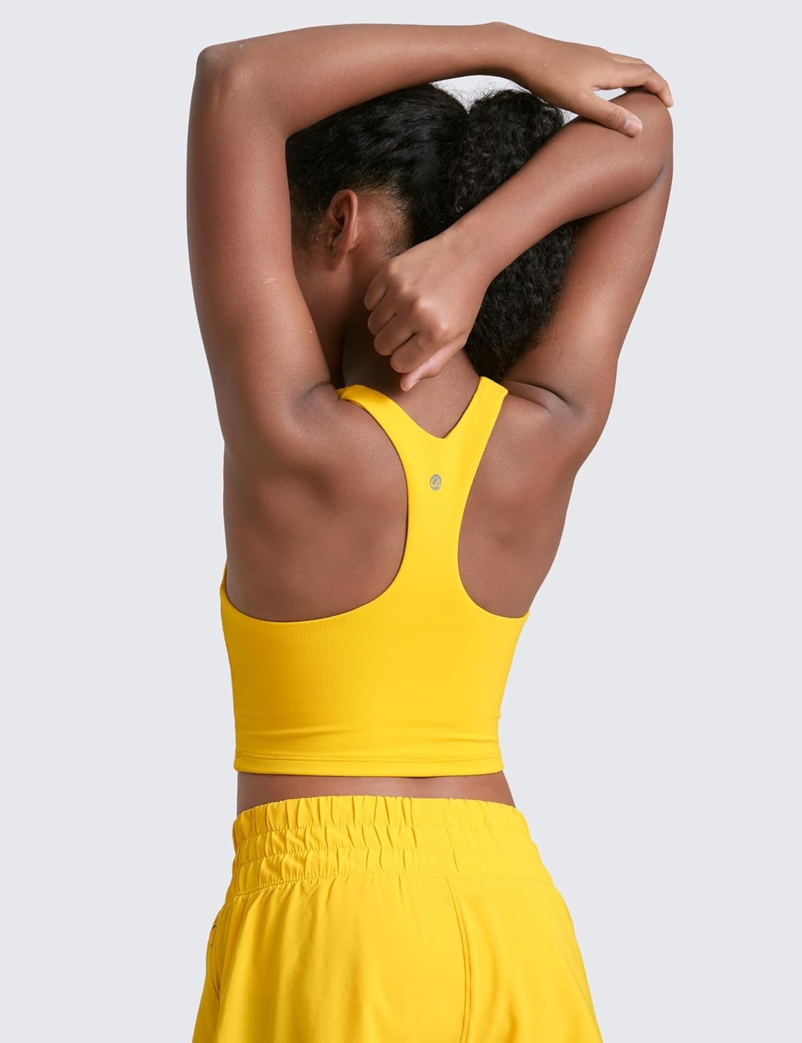image:imageCRZ YOGA Girls Butterluxe Double Lined Racerback Crop Tank Tops High Neck Dance Yoga Athletic Casual Tight Kids TeenHigh Visibility Yellow