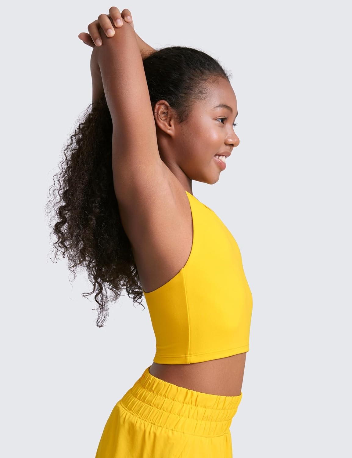 image:imageCRZ YOGA Girls Butterluxe Double Lined Racerback Crop Tank Tops High Neck Dance Yoga Athletic Casual Tight Kids TeenHigh Visibility Yellow