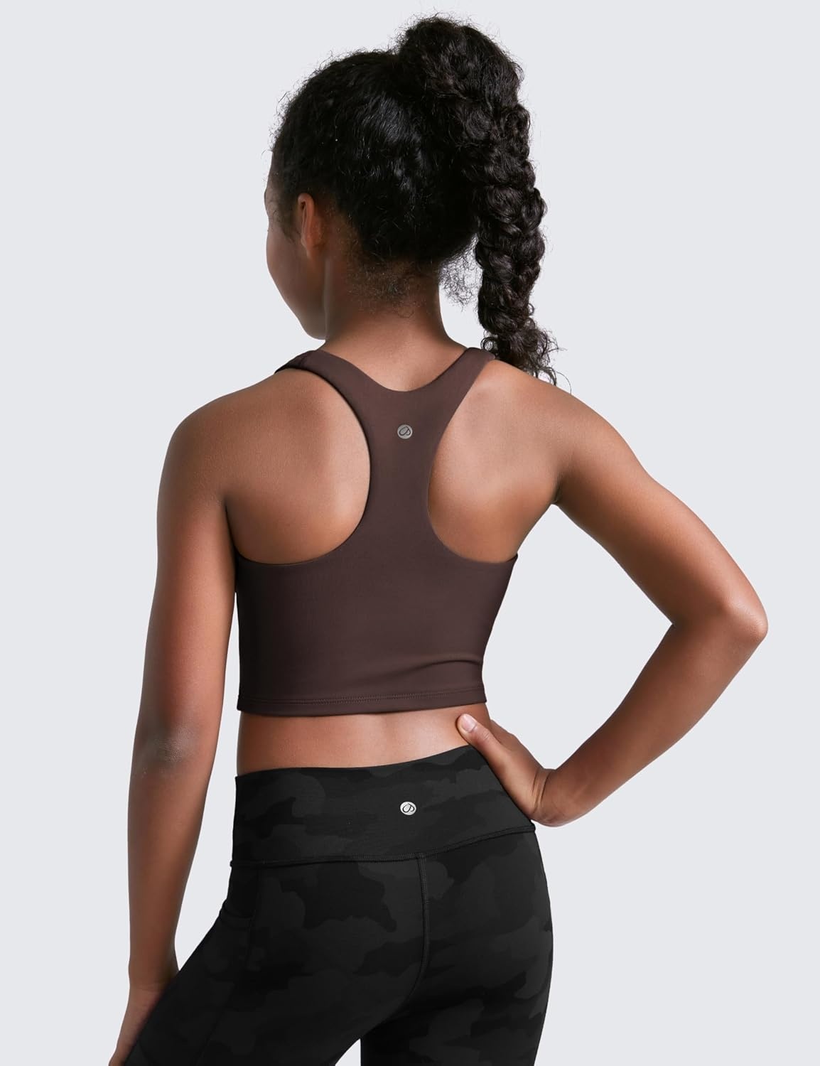 image:imageCRZ YOGA Girls Butterluxe Double Lined Racerback Crop Tank Tops High Neck Dance Yoga Athletic Casual Tight Kids TeenHot Fudge Brown