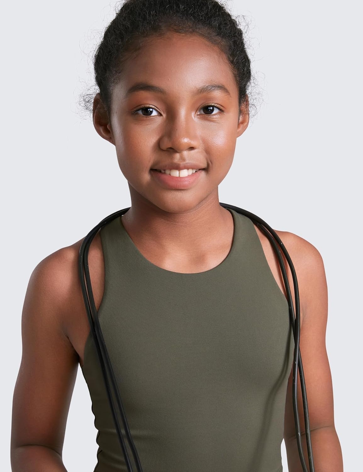 image:imageCRZ YOGA Girls Butterluxe Double Lined Racerback Crop Tank Tops High Neck Dance Yoga Athletic Casual Tight Kids TeenLight Army Green
