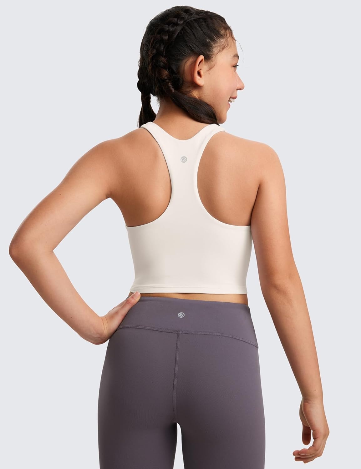 image:imageCRZ YOGA Girls Butterluxe Double Lined Racerback Crop Tank Tops High Neck Dance Yoga Athletic Casual Tight Kids TeenMilky White