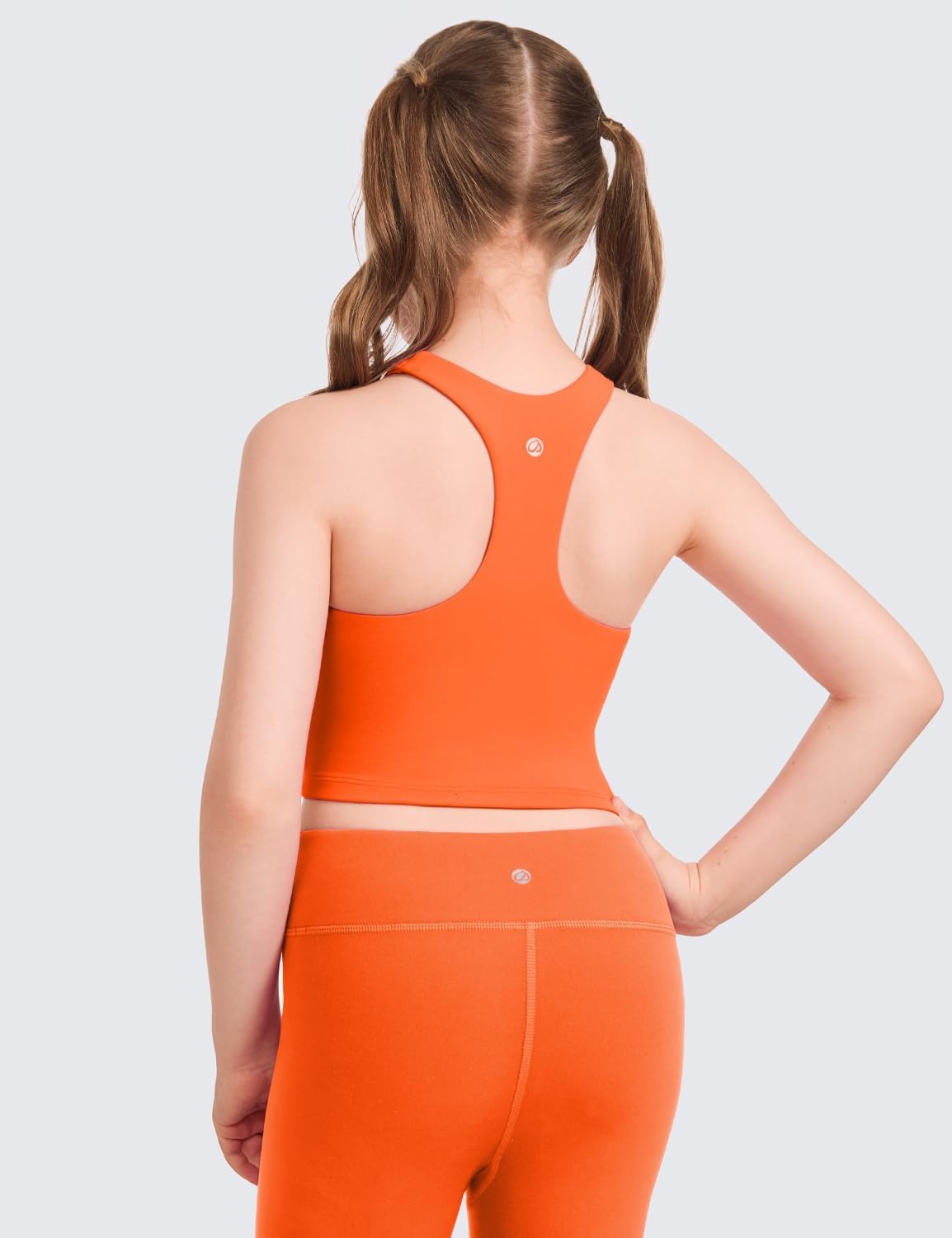 image:imageCRZ YOGA Girls Butterluxe Double Lined Racerback Crop Tank Tops High Neck Dance Yoga Athletic Casual Tight Kids TeenNeon Orange