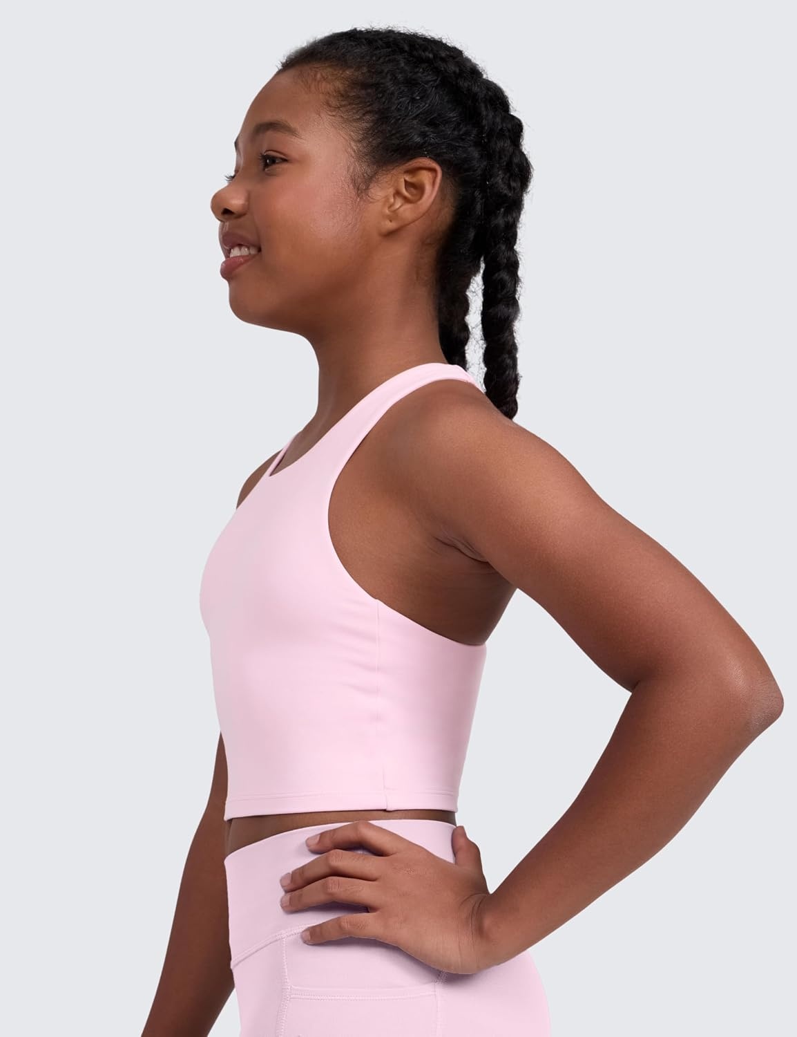 image:imageCRZ YOGA Girls Butterluxe Double Lined Racerback Crop Tank Tops High Neck Dance Yoga Athletic Casual Tight Kids TeenPink Peony